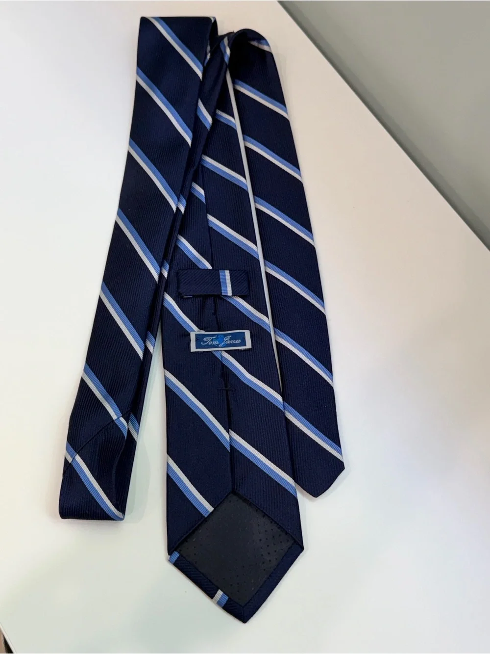 Tom James Navy Blue Stripe Silk Tie Designer Necktie Classic Business Luxury Men